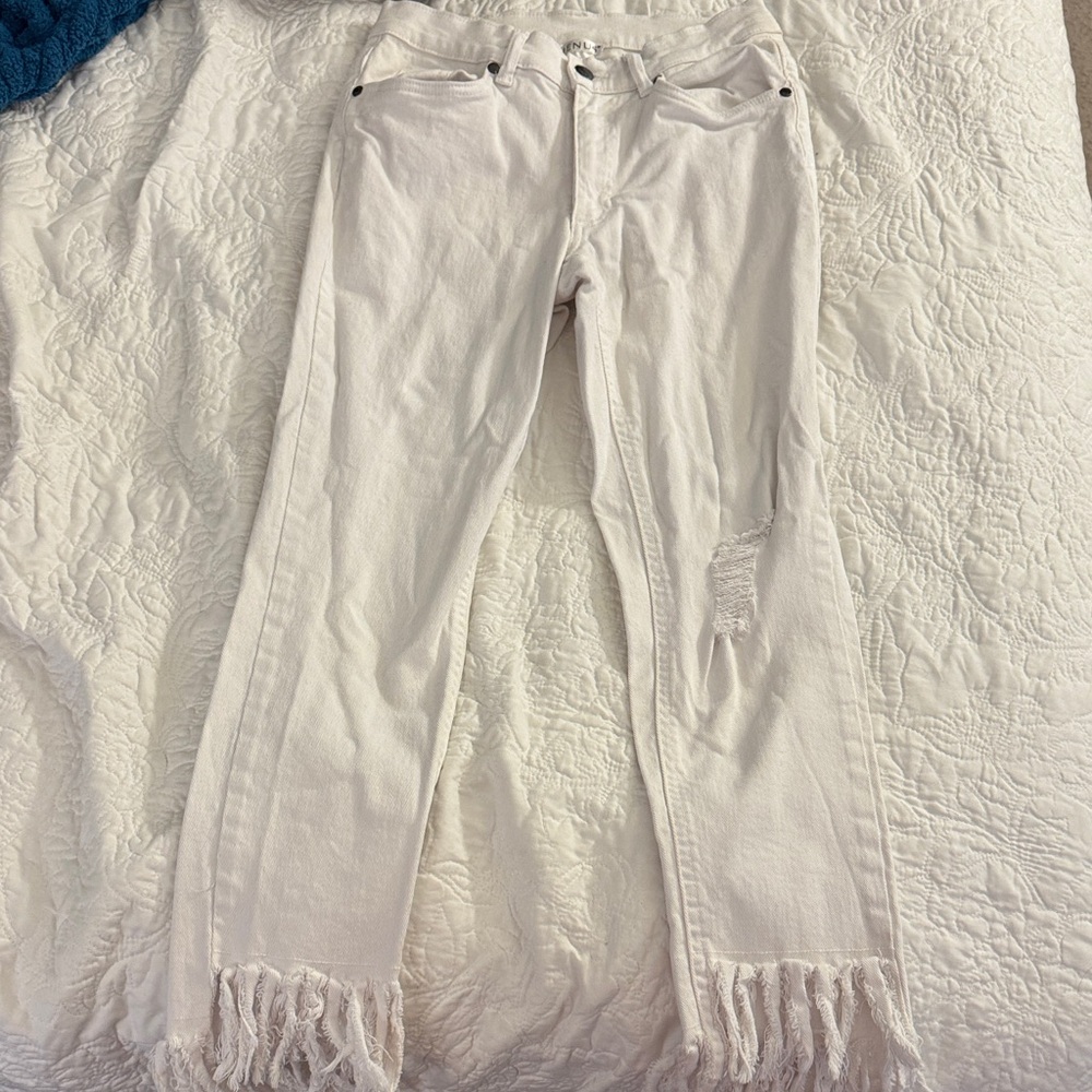 VENUS White Fringed Cropped Jeans